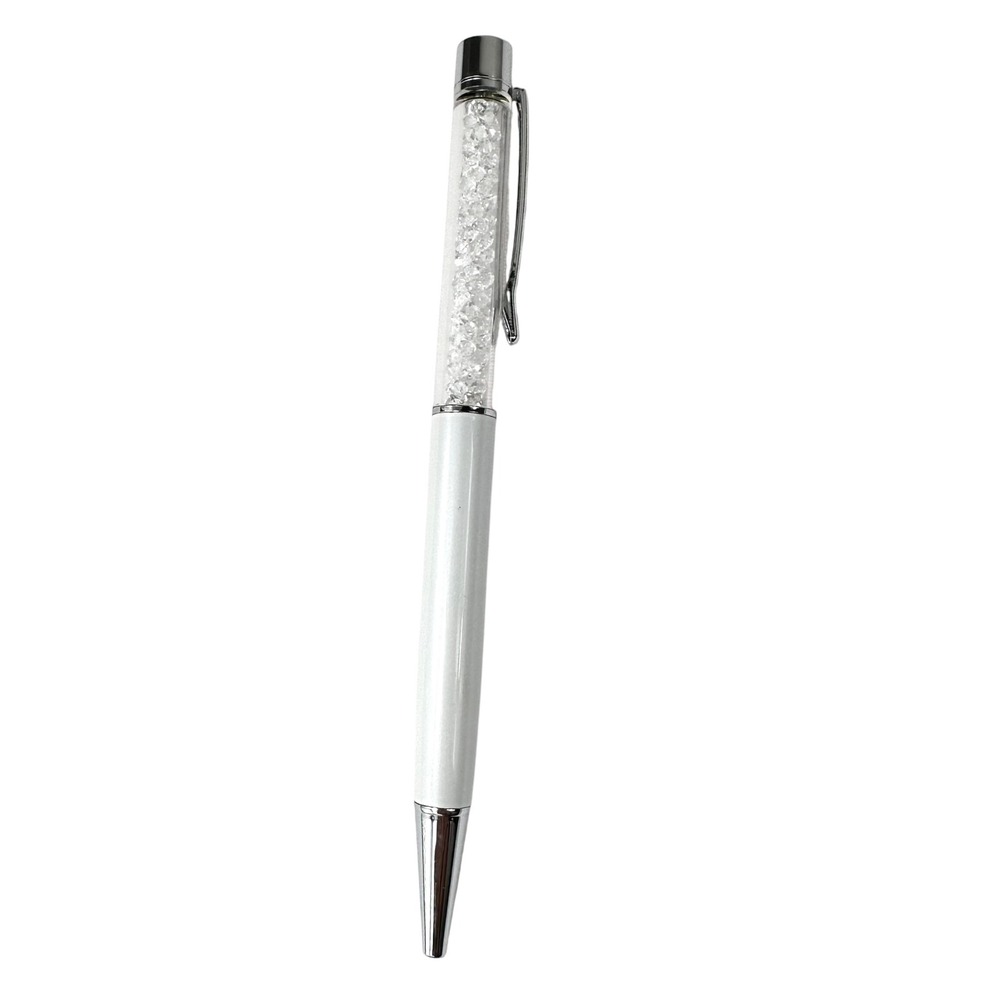 Swarovski Crystalline White Pen Silver Tone Accents Logo Refillable Gift Writes! - Picture 3 of 8